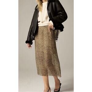 J Crew Gwyneth Midi Slip Skirt Leopard Crinkle Chiffon Lined